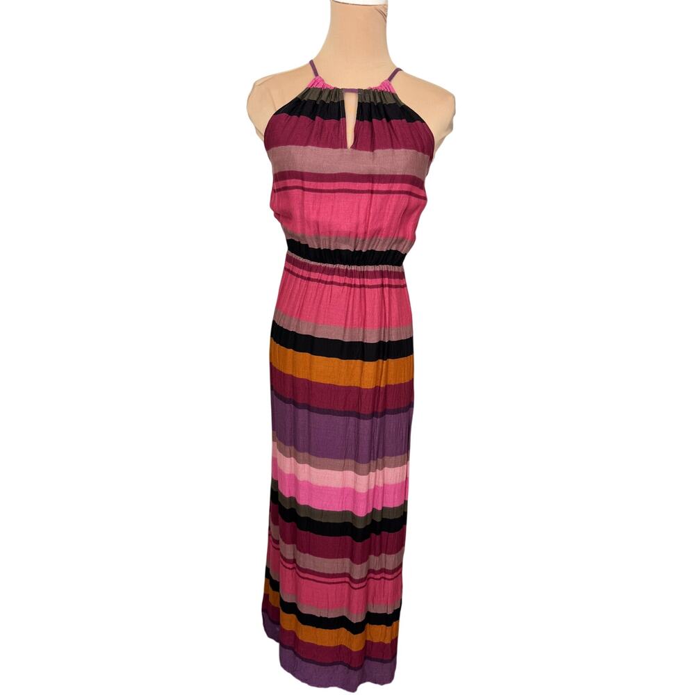 LOFT Striped Halter Maxi Dress Multicolor Boho Summer Resort Wear Sz 0